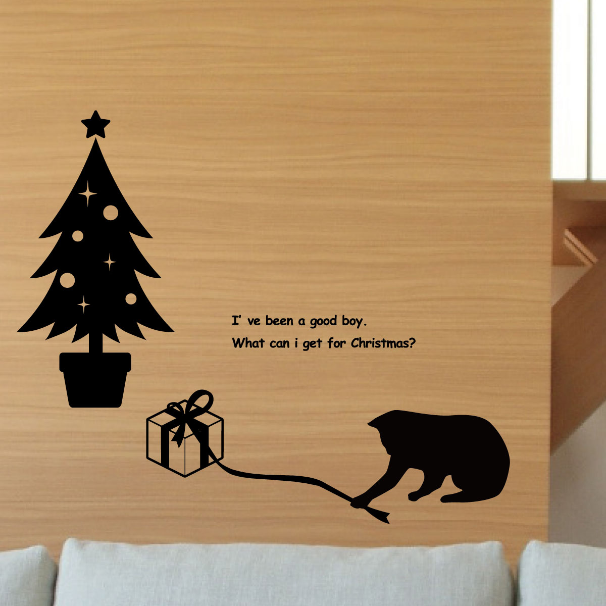 クリスマスツリーとかわいいねこのウォールステッカー
